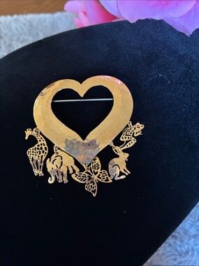 Gold Heart Charm Brooch with Animal and Butterfly Accents  (Wild Bryde )